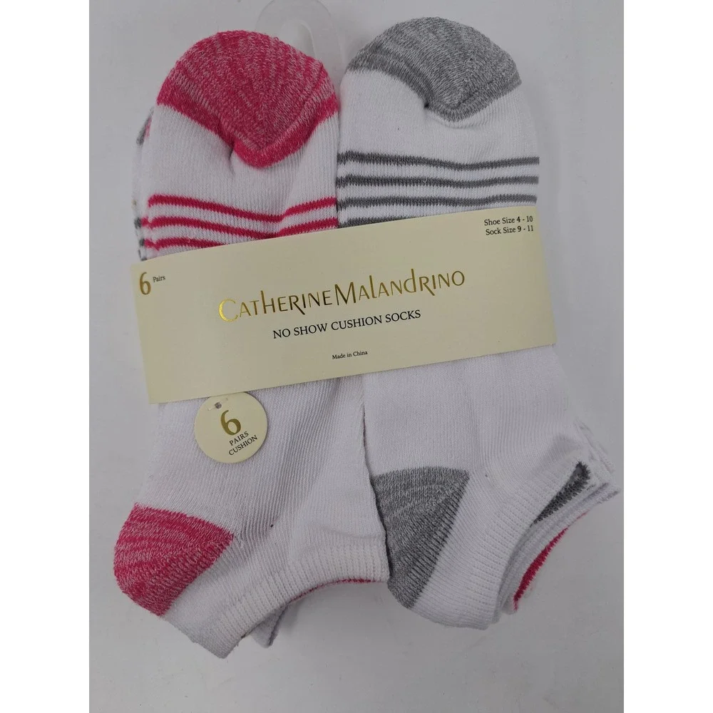 Catherine Malandrino Womens No Show Cushion White Socks 6pk Shoe Size 4-10